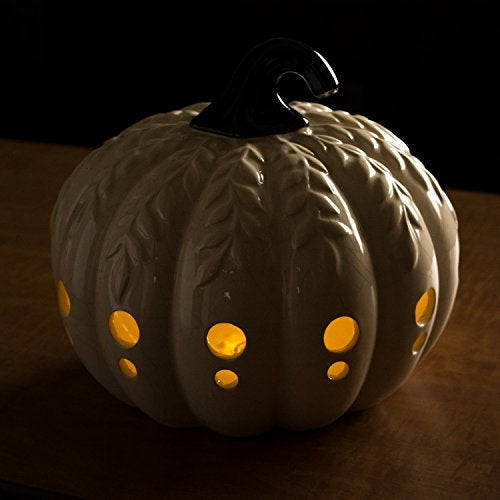 DII Fall Farmhouse Décor Ceramic LED Lantern Indoor Halloween Décor, 9x9x7.5, Large White Pumpkin - Image 2