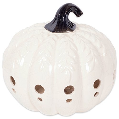 DII Fall Farmhouse Décor Ceramic LED Lantern Indoor Halloween Décor, 9x9x7.5, Large White Pumpkin - Image 1