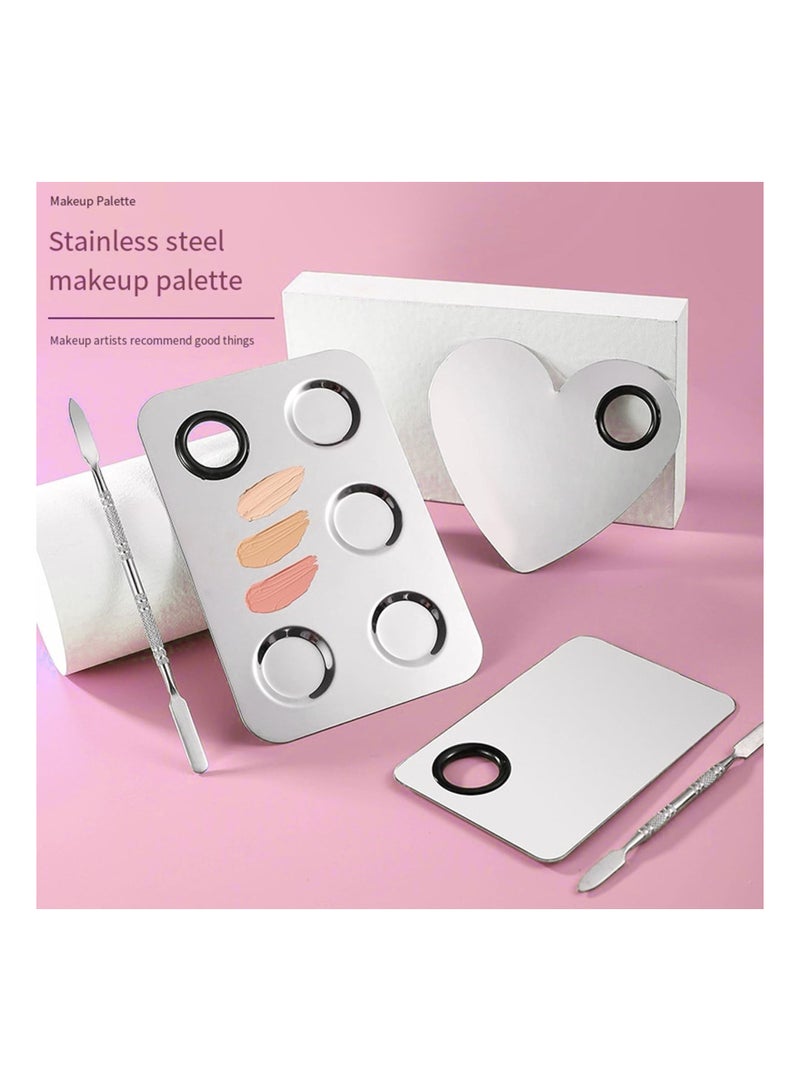 SYOSI Makeup Mixing Palette, Makeup Spatula Palette with Foundation Spatula, Stainless Steel Makeup MixingTray Nail Art Palette Foundation Mixing Tray Cosmetic Spatula Makeup Palette Makeup Mixer - Image 4