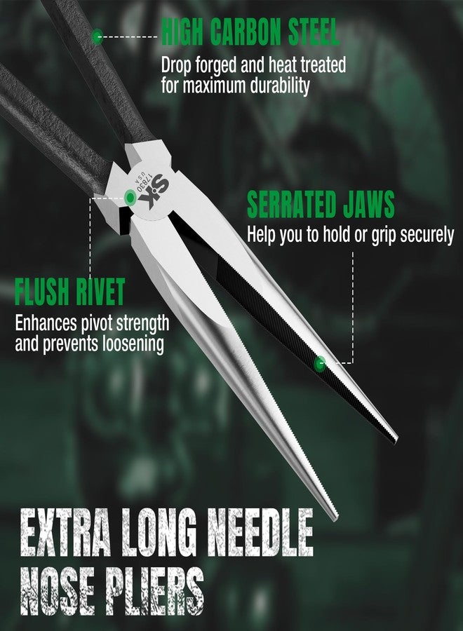 SK Tools USA 11-Inch Extra Long Nose Pliers, Needle Nose Pliers, High Carbon Steel, Straight Tip, Comfortable Vinyl Handles for Anti-slip Grip - Image 5