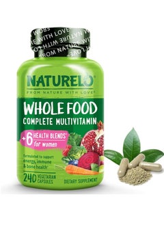 NATURELO Whole Food Multivitamin for Women Supplement for Energy and Heart Health 240 Vegan Capsules 