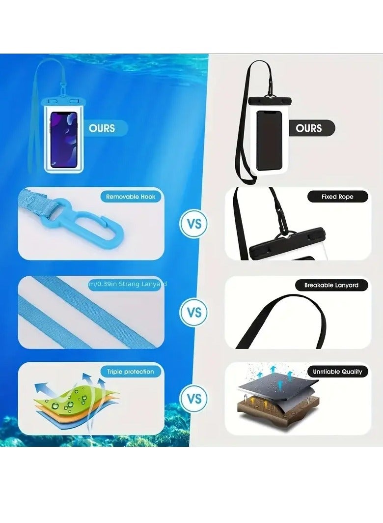 MUMO 4-Piece Waterproof  Mobile Phone Bag Floating Universal, Waterproof Mobile Phone Case Up To 7 Inches Suitable For Outdoor, Swimming, Boat And Beach, Family Vacation Beach Cruise Travel Essential Mobile Phone Drying Bag (White, Black, Blue, Pink) - Image 3