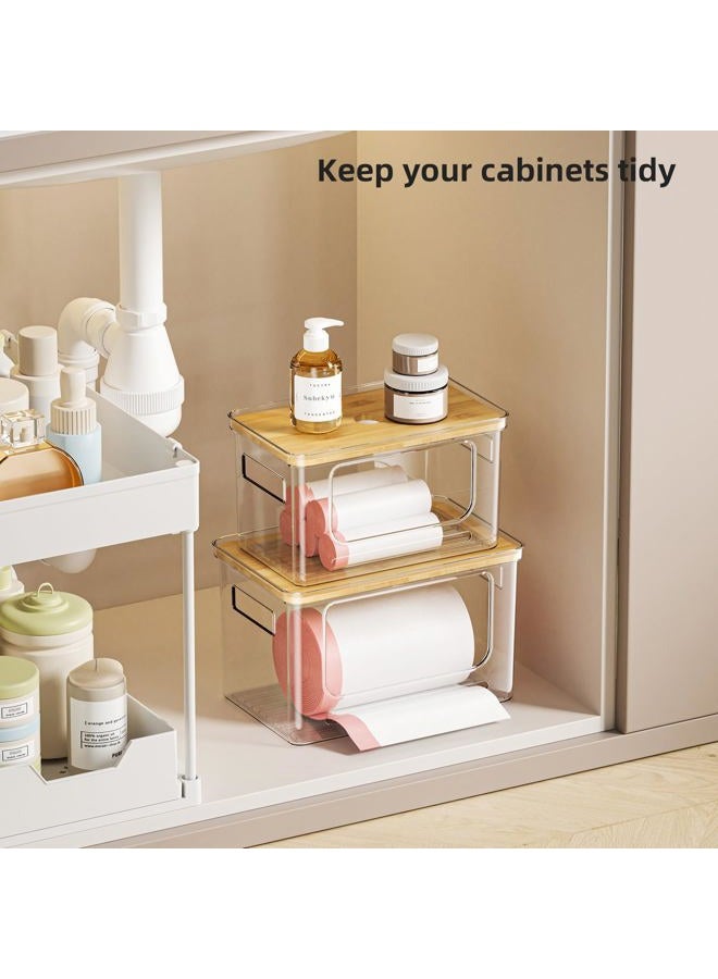 SUBEKYU Trash Bag Holder Dispenser,Garbage Bag Holder Dispenser,Trash Garbage Bag Organizer Under Sink,Bamboo Lid Container for Laundry Room Kitchen and Pantry Organization and Storage,set of 3 - Image 4