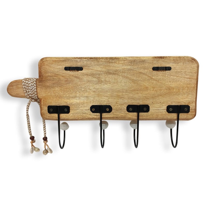 ExclusiveLane ExclusiveLane Steam Beach Wood Whitwewood Canvas Cloth Hanger Stand Wall Hooks with Warli HandPainting and Jute Dori for Bedroom Standard Natural Light Brown Pack of 1  - Image 4