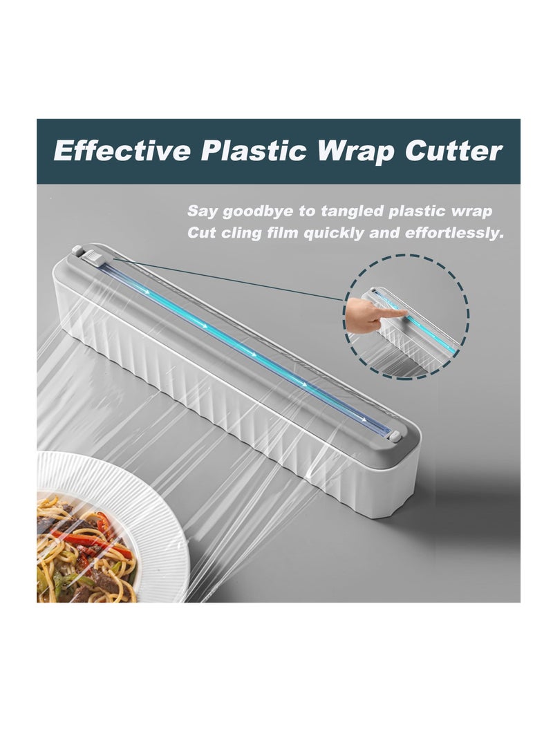 SYOSI عقار بلاستيكي قابل لإعادة التعبئة مع قاطع منزلق، موزع فيلم cling الغذائي مع قاطع منزلق، موزع ورق الألمنيوم والقصدير ولفائف cling البلاستيكية، قاطع فيلم cling (رمادي) - Image 4