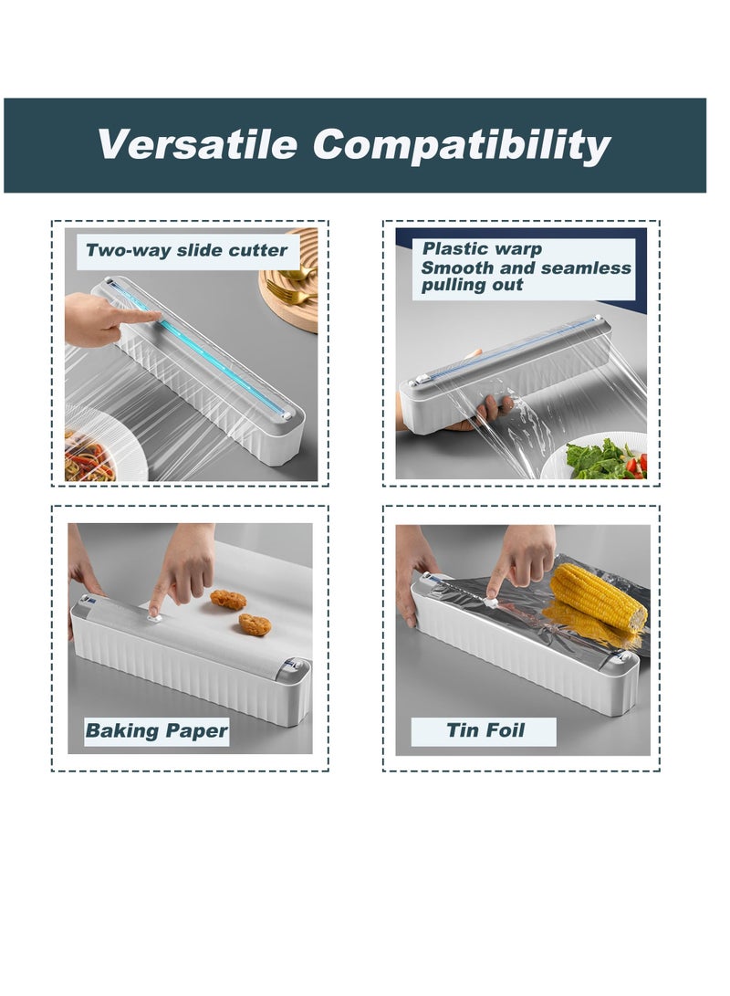 SYOSI عقار بلاستيكي قابل لإعادة التعبئة مع قاطع منزلق، موزع فيلم cling الغذائي مع قاطع منزلق، موزع ورق الألمنيوم والقصدير ولفائف cling البلاستيكية، قاطع فيلم cling (رمادي) - Image 5
