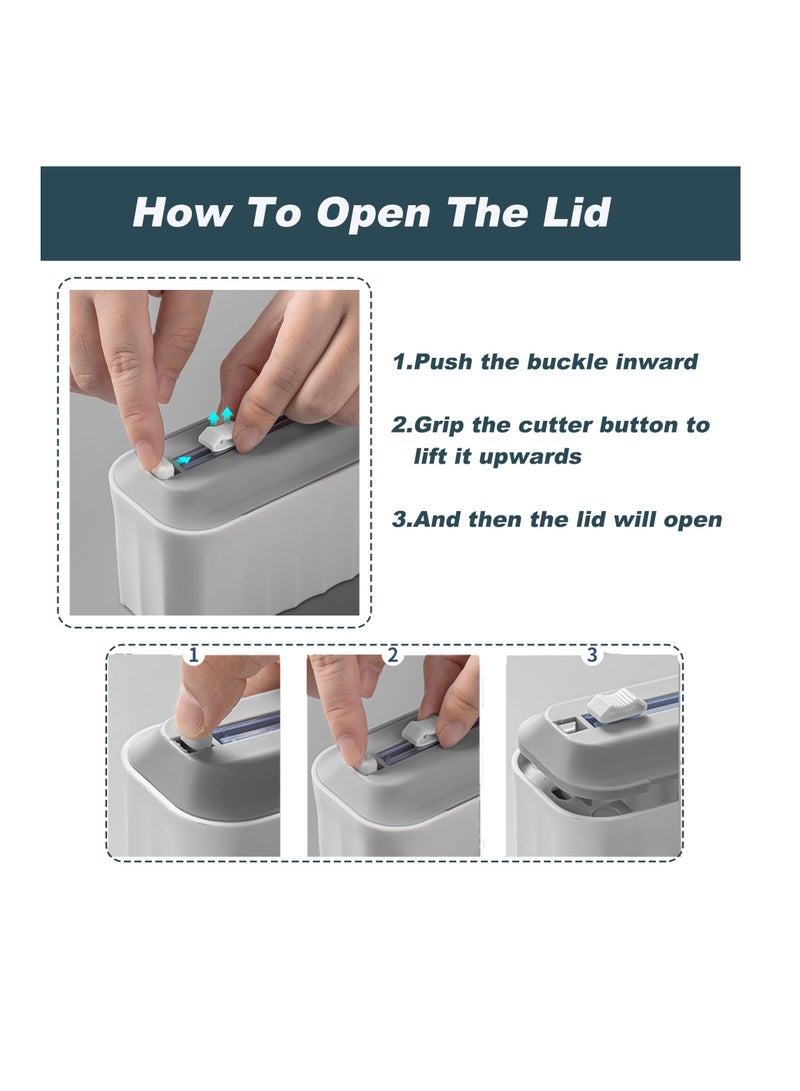 SYOSI عقار بلاستيكي قابل لإعادة التعبئة مع قاطع منزلق، موزع فيلم cling الغذائي مع قاطع منزلق، موزع ورق الألمنيوم والقصدير ولفائف cling البلاستيكية، قاطع فيلم cling (رمادي) - Image 3