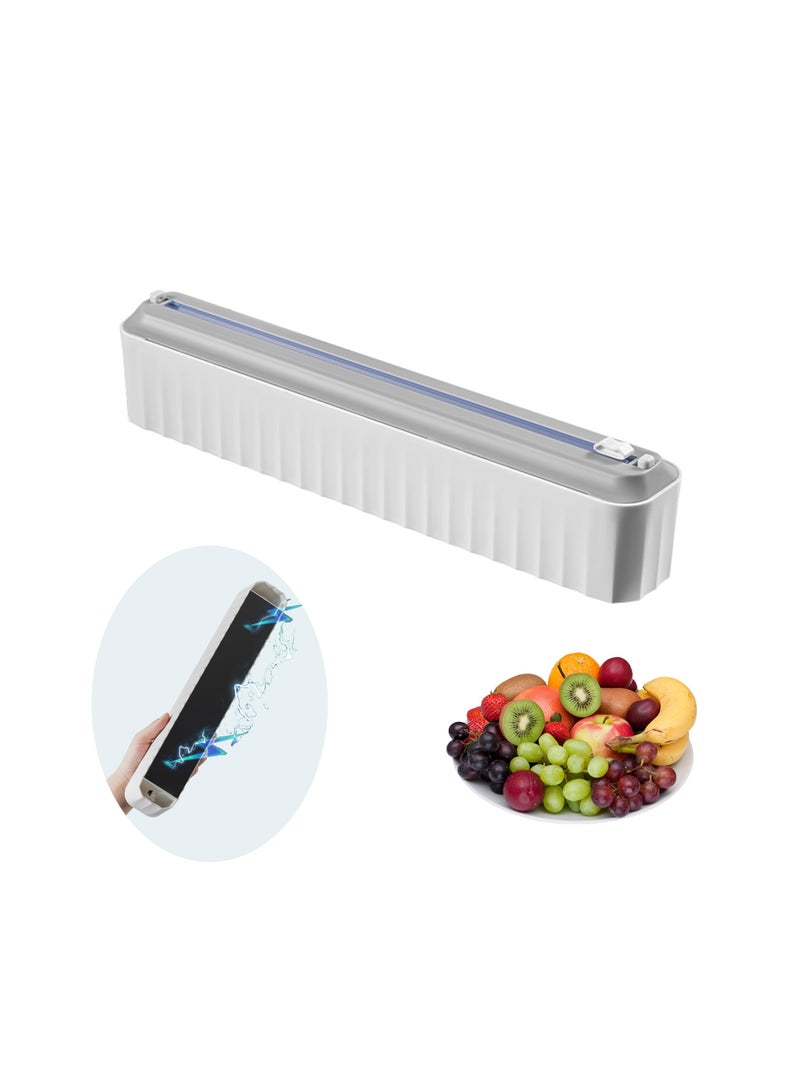 SYOSI عقار بلاستيكي قابل لإعادة التعبئة مع قاطع منزلق، موزع فيلم cling الغذائي مع قاطع منزلق، موزع ورق الألمنيوم والقصدير ولفائف cling البلاستيكية، قاطع فيلم cling (رمادي) - Image 1