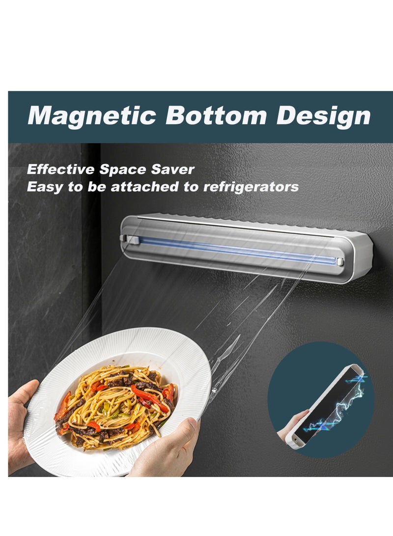 SYOSI عقار بلاستيكي قابل لإعادة التعبئة مع قاطع منزلق، موزع فيلم cling الغذائي مع قاطع منزلق، موزع ورق الألمنيوم والقصدير ولفائف cling البلاستيكية، قاطع فيلم cling (رمادي) - Image 2