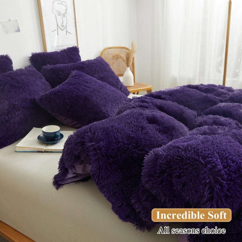 XeGe Faux Fur Fluffy Pillow Cases  Plush Shaggy Ultra Soft Furry Pillow Shams  Crystal Velvet Fuzzy Pillow Covers  Decorative Pillowcases for Bed Couch Sofa Zipper Closure  Set of 2 (King  Purple) - Image 4