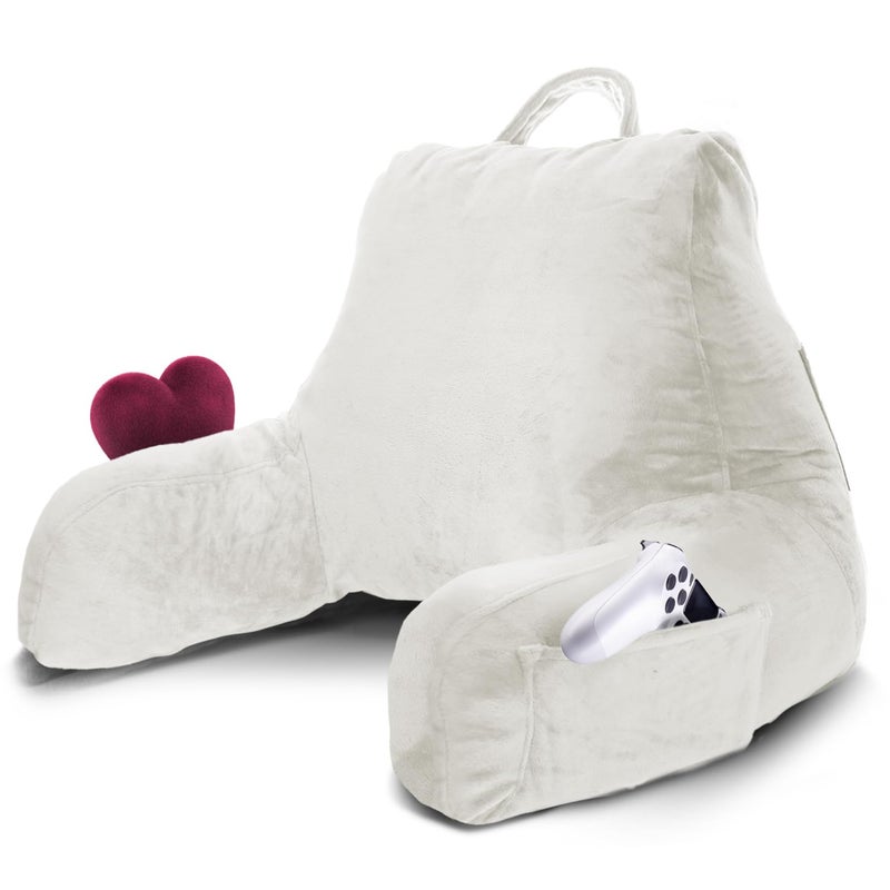 Nestl Reading Pillow for Kids  Teens with Shredded Memory Foam Backrest Pillows for Reading Watching and Gaming Use on The Couch Bed or Floor Adjustable Support with Washable Cover White