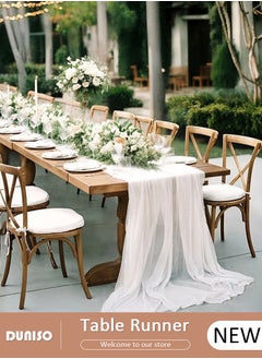 DUNISO 4m Cheesecloth Table Runner, Beige Wedding Table Runner, 78x400 cm Boho Gauze Table Runner, Rustic Sheer Table Decor for Romantic Bridal Shower, Baby Shower, Birthday Party Table Decorations  - Image 1