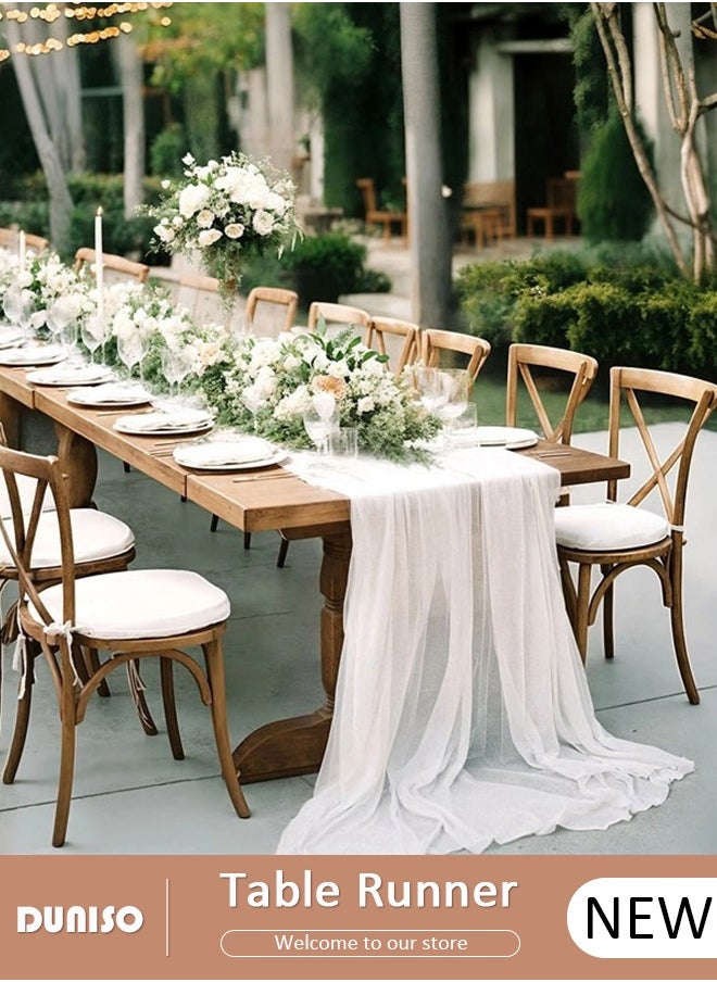 DUNISO - 4m Cheesecloth Table Runner, Beige Wedding Table Runner, 78x400 cm Boho Gauze Table Runner, Rustic Sheer Table Decor for Romantic Bridal Shower, Baby Shower, Birthday Party Table Decorations - Image 1