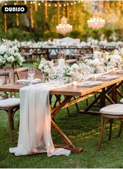 DUNISO 4m Cheesecloth Table Runner, Beige Wedding Table Runner, 78x400 cm Boho Gauze Table Runner, Rustic Sheer Table Decor for Romantic Bridal Shower, Baby Shower, Birthday Party Table Decorations  - Image 5