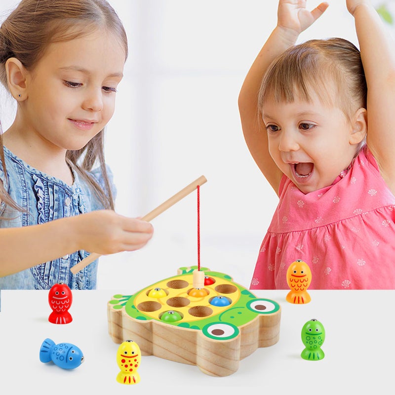 NAODONGLI Magnetic Wooden Fishing Game Toys for Toddlers,Wooden Frog Magnets Fishing Toys Color Sorting Puzzle Montessori Preschool Educational Learning Fine Motor Skills Toys for 3 4 5 Years Old Boys Girls - Image 3