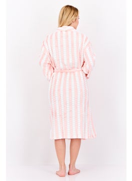 Bebe Home Women Stripped Belted Robes, Pink/White  - Image 3