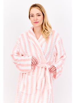 Bebe Home Women Stripped Belted Robes, Pink/White  - Image 4