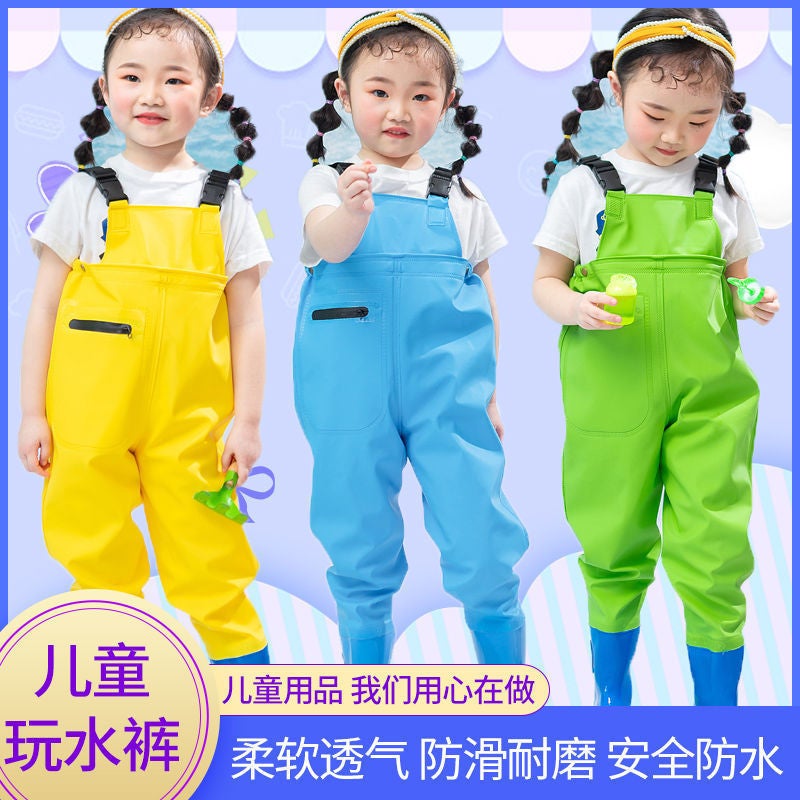 Children Play Water Conjoined Water Pants Kindergarten Waterproof Clothes Sea Children'S Rain Boots Men'S And Women'S Catch Fish Rain Pants - Image 3