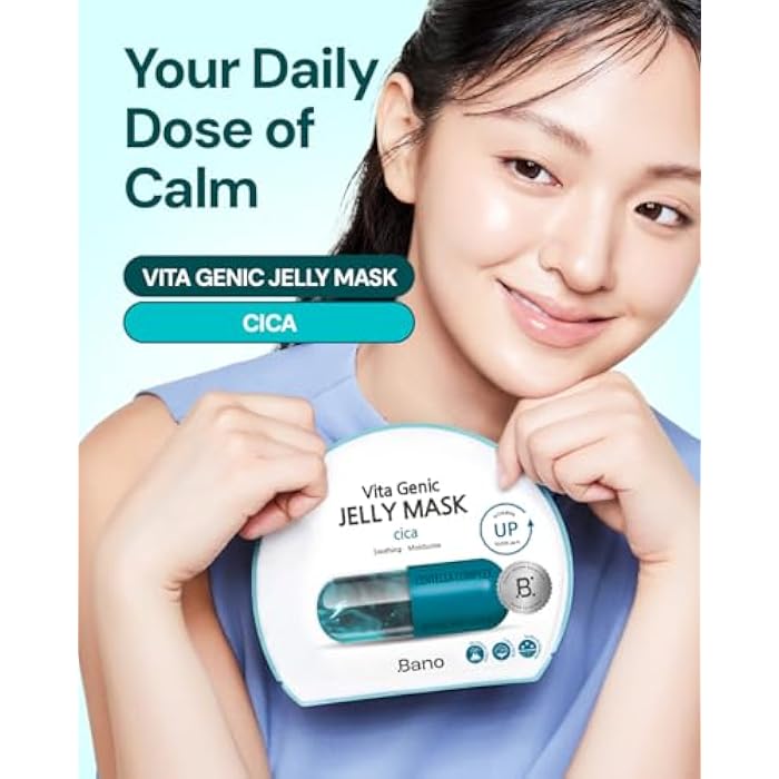 BANO Vita Genic Jelly Face CICA Mask 10EA – Soothing & Hydrating Sheet Mask for Sensitive Skin, Korean Glass Skin Care with Centella, Vitamin C, Biotin & Niacinamide, Fragrance-Free, Pack of 2 - Image 3