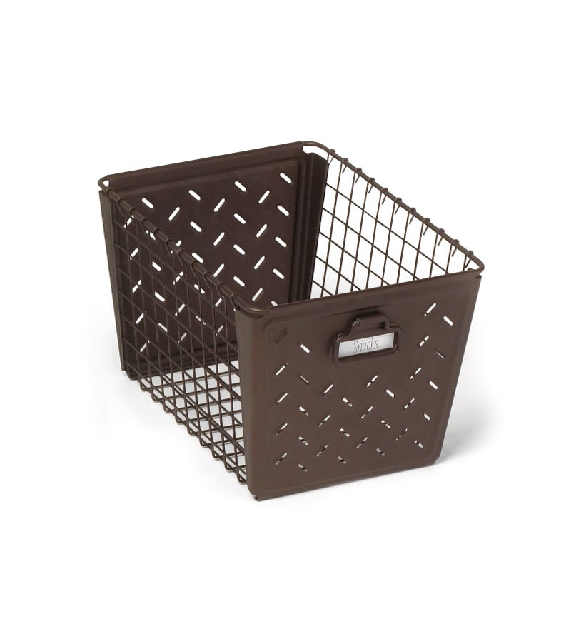 Spectrum Diversified Macklin, Stamped Steel & Wire Basket for Closet & Cubby Storage Vintage-Inspired Design with Customizable Label Plate, Medium, Bronze - Image 1