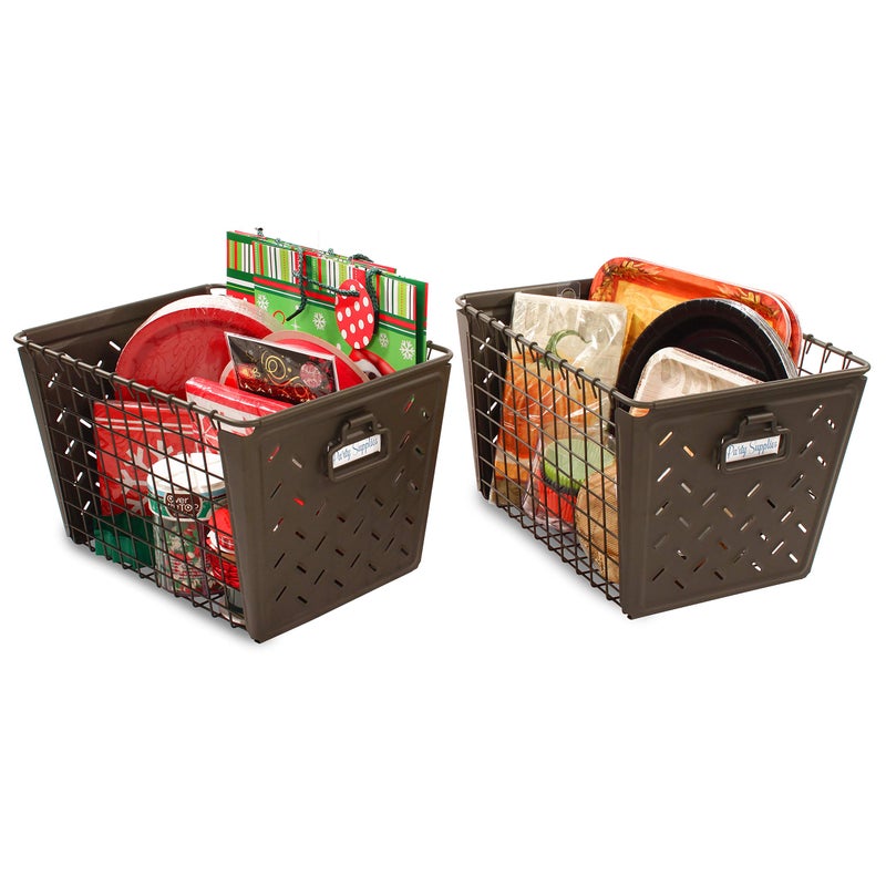 Spectrum Diversified Macklin, Stamped Steel & Wire Basket for Closet & Cubby Storage Vintage-Inspired Design with Customizable Label Plate, Medium, Bronze - Image 5