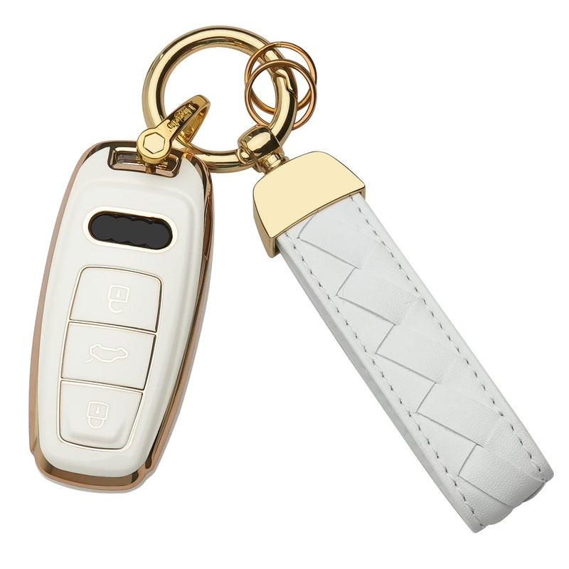 bqepe for Audi Key fob Cover Keychain Fit for Audi 20182022 A6 A7 A8 ETron Q8 SQ8 2020 2021 2022 A3 Q7 S3 S6 SQ7 RS6 S7 RS7 Smart Key Shell Case Ivory White
