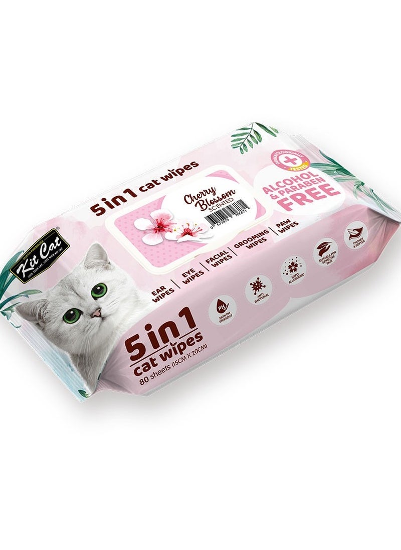 Kit Cat Cat Wipes Cherry Blossom Scent - Cat Wipes For Ear, Eye, Facial, Grooming & Paw Wipes - 80 Wipes  - Image 2