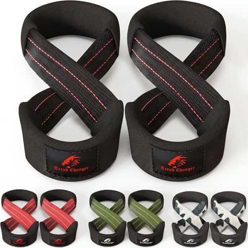 Trend Changer Figure 8 Lifting Strap Padded Deadlift Straps Heavy Duty Weight Lifting Straps Strongman Axle Bar Straps Weightlifting Wrist Wraps Small Upto 60 Wrist Circumference BlackRed - Image 1