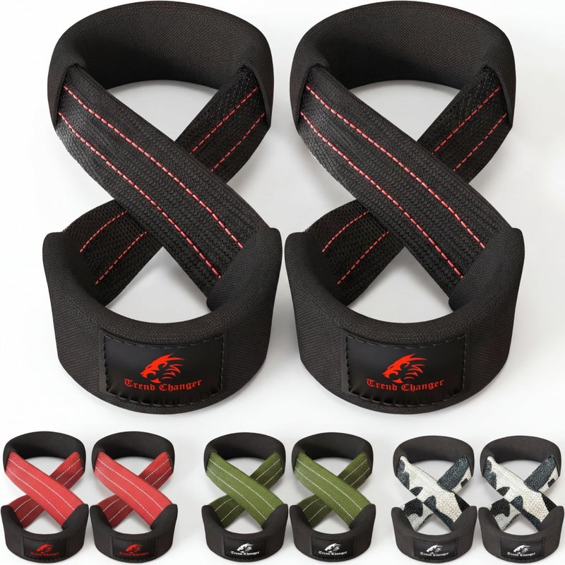 Trend Changer Figure 8 Lifting Strap Padded Deadlift Straps Heavy Duty Weight Lifting Straps Strongman Axle Bar Straps Weightlifting Wrist Wraps Small Upto 60 Wrist Circumference BlackRed - Image 2
