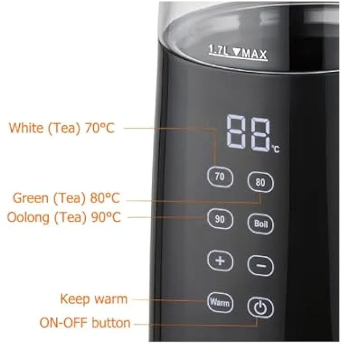 Avrini Sokany 17L Electric Kettle  Touch Screen  Digital Display  DoubleWall Construction 5 Temperature Settings  2200W Concealed Heating Element Cordless Design AntiScalding - Image 3
