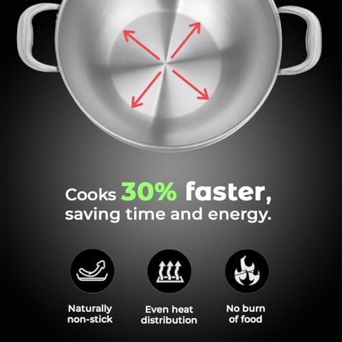 AVIAS Riara Triply Kadhai with Lid | 5 Years Warranty | Stainless Steel Kadai with Flat Bottom, Steel Casted Handles, 2.5 Mm Thickness, Induction Base, 2 Litre, 22cm - Image 3