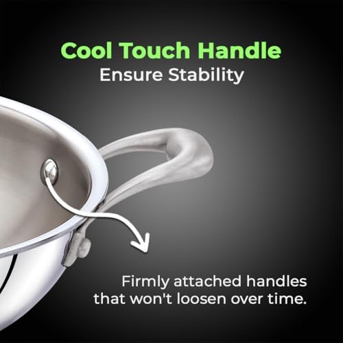 AVIAS Riara Triply Kadhai with Lid | 5 Years Warranty | Stainless Steel Kadai with Flat Bottom, Steel Casted Handles, 2.5 Mm Thickness, Induction Base, 2 Litre, 22cm - Image 5
