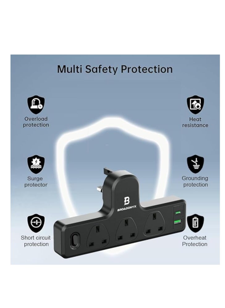BROADONYX Extension Cord Power Strip with 3 AC Outlets 20W USB C Charger 1 USB A Port and UK Plug Multi Socket for Home Office Electronics - Image 2