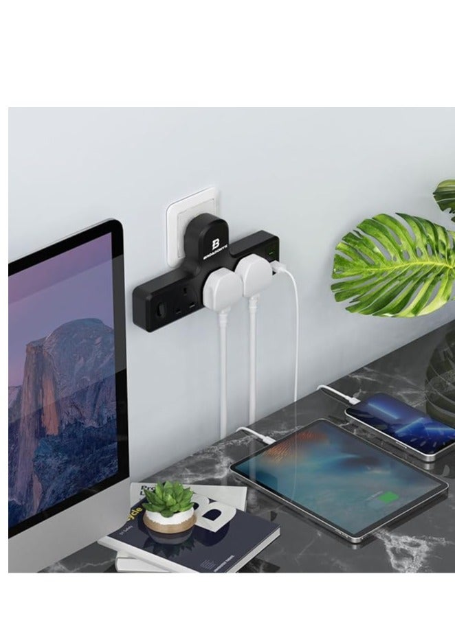 BROADONYX Extension Cord Power Strip with 3 AC Outlets 20W USB C Charger 1 USB A Port and UK Plug Multi Socket for Home Office Electronics - Image 3