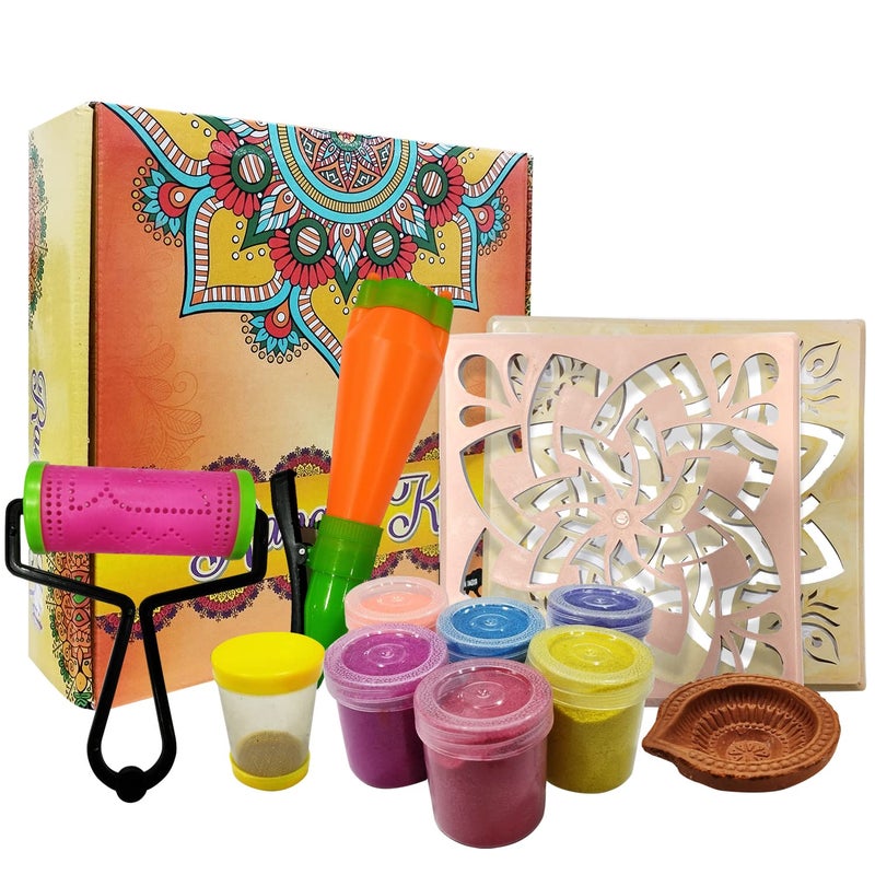 Party Propz Party Propz Rangoli Decoration Set 12pcs Rangoli Making Tools Kit Rangoli Stencils with Rangoli Powder Rangoli Outliner Filler Roller Diwali Decoration Items For Home Decor Navratri Decoration - Image 1