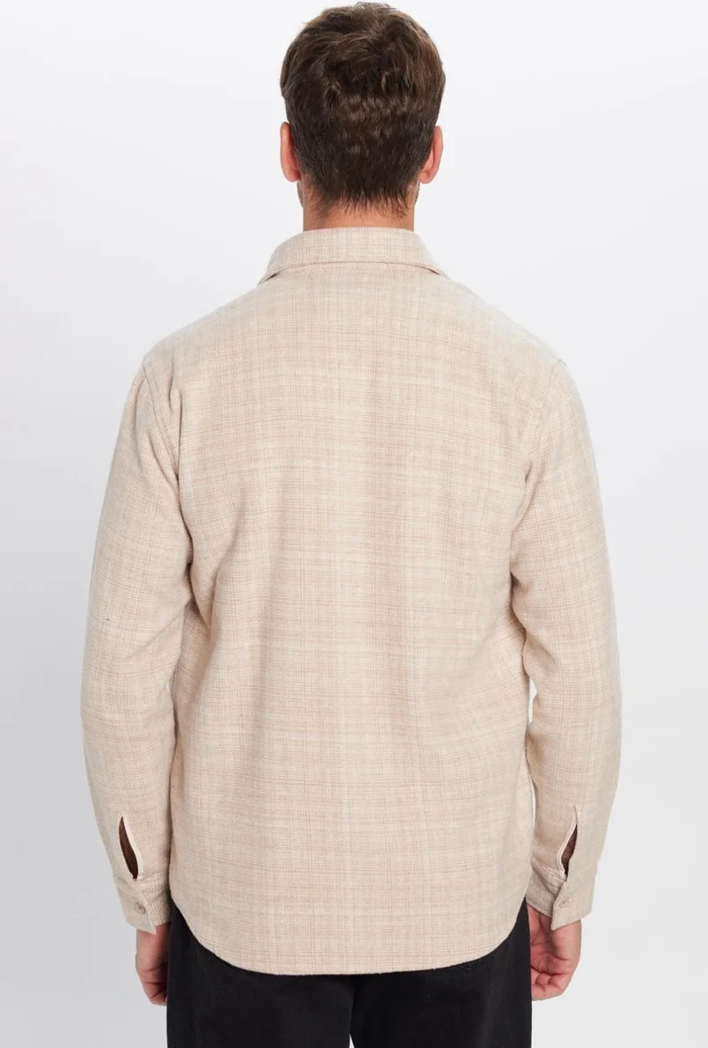 تودورس Men's Classic Fit Regular Cut Lumberjack Single Pocket Dobby Winter Beige Shirt