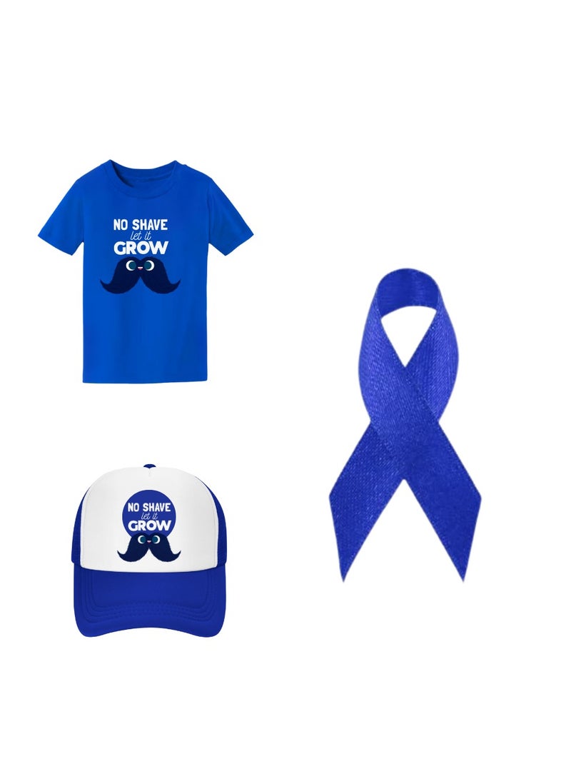 برينت شوب فور مي طقم موفمبر للأولاد - تيشيرت وقبعة وشريط للتوعية بحملة موفمبر - تيشيرت قطني بأكمام قصيرة ورقبة مستديرة - مثالي للمناسبات المدرسية - Image 1