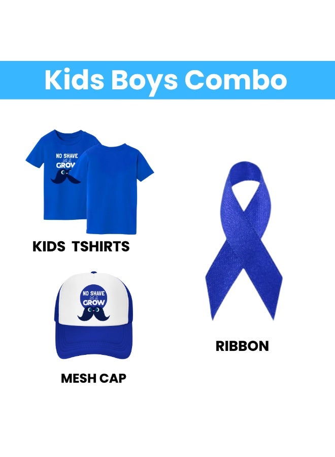 برينت شوب فور مي طقم موفمبر للأولاد - تيشيرت وقبعة وشريط للتوعية بحملة موفمبر - تيشيرت قطني بأكمام قصيرة ورقبة مستديرة - مثالي للمناسبات المدرسية - Image 2