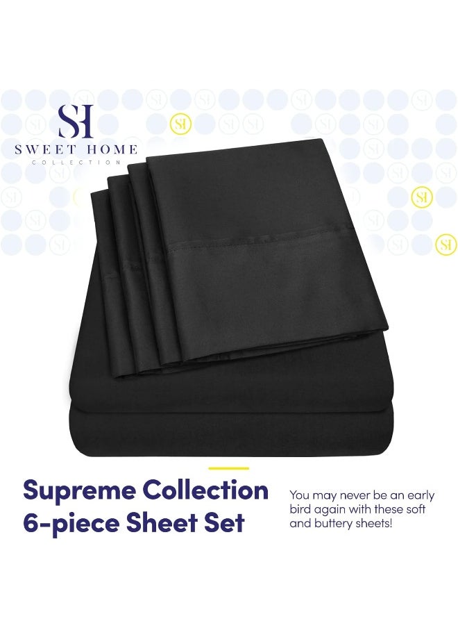 Sweet Home Collection Sweet Home Collection Queen s Black - 6 Piece 1500 Supreme Fine Brushed Microfiber Deep Pocket Queen Set Bedding - 2 Extra Pillow Cases, Great Value, Queen, Black  - Image 2