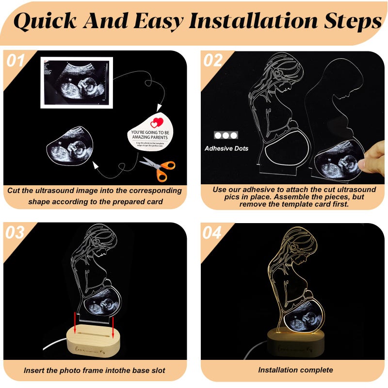Frddiud Personalized Baby Ultrasound Photo Frame, Customized Acrylic Ultrasound Lamp, LED Night Light for New Mom, Pregnant Wife Gifts from Husband, Baby's First Keepsake - Image 3
