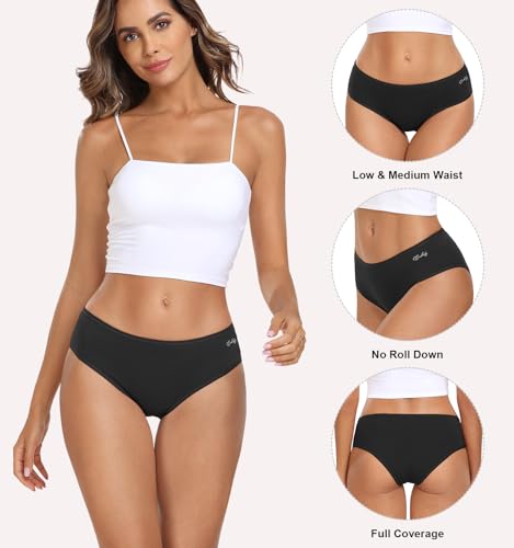 coskefy Underwear for Womens Soft Cotton Panties Breathable Bikini Briefs 6-Pack Medium Black - Image 2