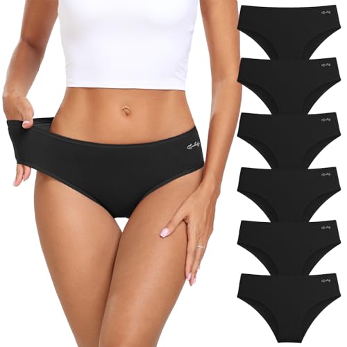 coskefy Underwear for Womens Soft Cotton Panties Breathable Bikini Briefs 6-Pack Medium Black - Image 1