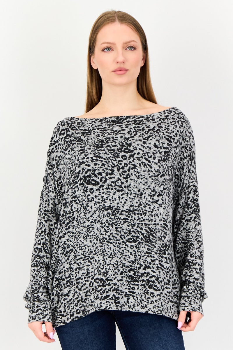 DOROTHY PERKINS Women Crew Neck Long Sleeve Animal Print Top, Multicolor - Image 1