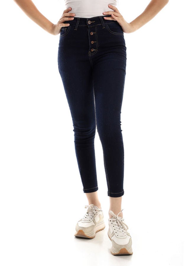 Andora High Waist Dark Blue Buttons Closure Jeans - Image 1