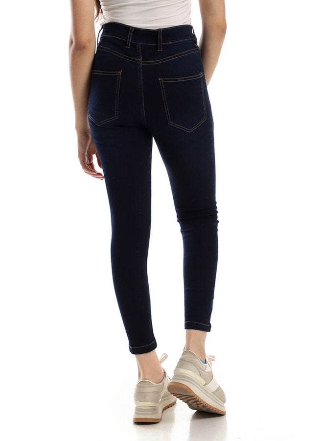 Andora High Waist Dark Blue Buttons Closure Jeans - Image 3