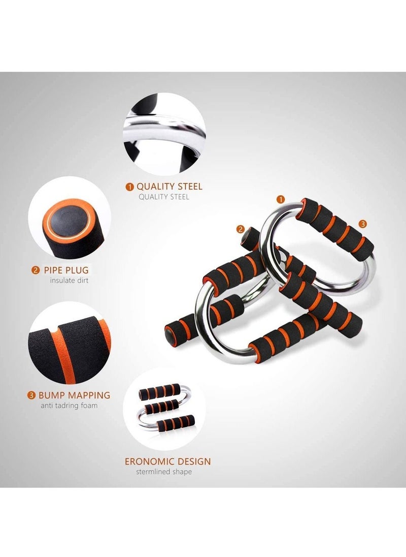 Rubik - Push Up Bars Stands with Foam Padded Grips, S-shape Handles Muscle Builder Exercise Equipment Silver/Orange - Image 1