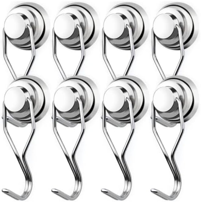 E BAVITE Magnetic Hooks,80LB+ Magnet Hooks Heavy Duty with Swivel Swing 10 Pack Strong Neodymium Magnetic Hook for Cruise Cabins Refrigerator Hanging Garage Workshop Office and Kitchen Silver