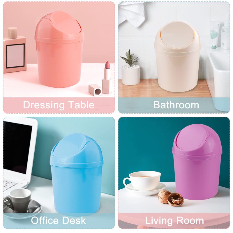 SITAKE 2 Pcs Plastic Mini Wastebasket Trash Can with Swing Lid with 120 Trash Bags, Tiny Desktop Waste Garbage Bin for Home, Office, Kitchen, Vanity Tabletop, Bedroom, Bathroom (Pink + Beige) - Image 4
