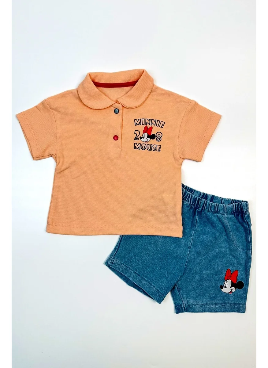 Ada Bebek Çocuk Ada Baby Child 100% Cotton Combed Top and Bottom Set with Denim Shorts