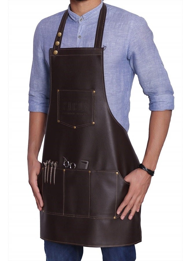 FACON Facón Professional Leather Hair Cutting Hairdressing Barber Apron Cape for Salon Hairstylist - Multi-use, Adjustable with 6 pockets - Heavy Duty Premium Quality - Limited Edition - 28" x 24" (Brown) - Image 1